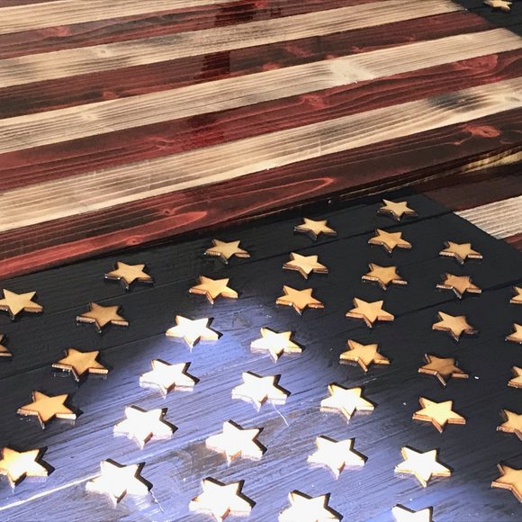 Handmade Wooden American Flag, 39/19 inch - Picture 4 of 16